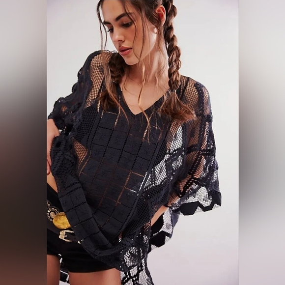 Free People Other - Free People Sunshine Crochet Kaftan in Black